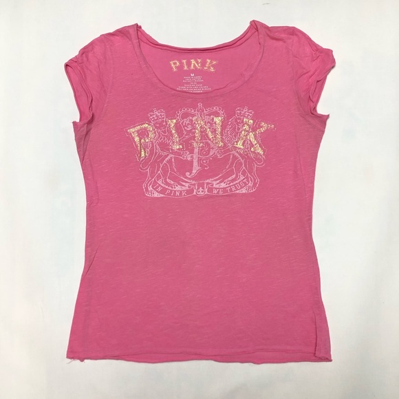 PINK Victoria’s Secret Metallic Logo Tee Shirt - Picture 2 of 6